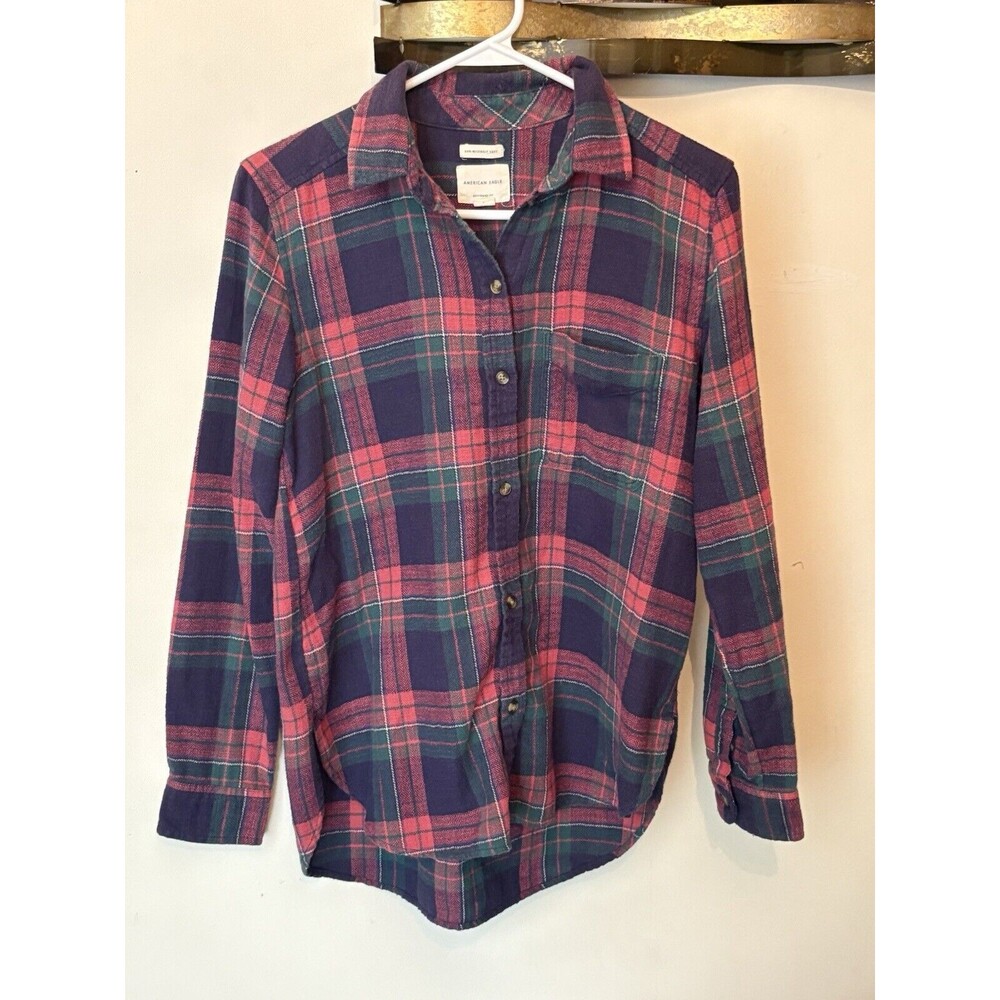 American Eagle Boyfriend Fit Aah Mazingly Soft Womens Small Flannel Shirt Red A8